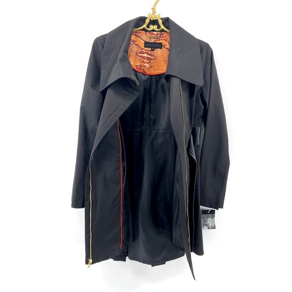 STEVE MADDEN Black Belted Hi Low Trench Coat Jacket - Picture 2 of 12